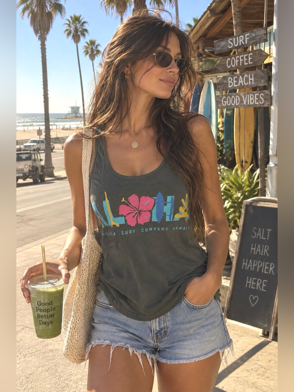 Honolulu Aloha Tropical Floral Gray Essential Stylish Tank Top- Women’s